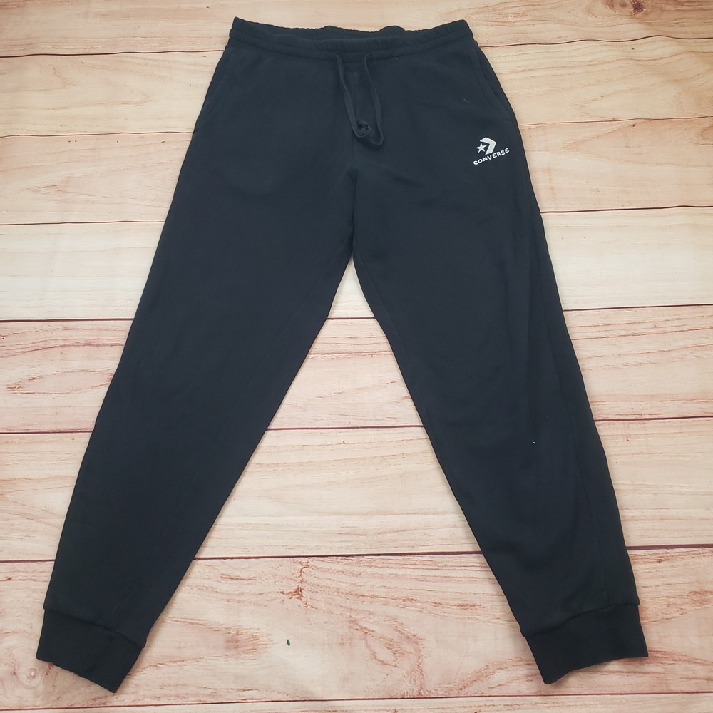 Converse Pants Mens Medium Black Fleece Jogger Sweatpants Star‎ Chevron Skate